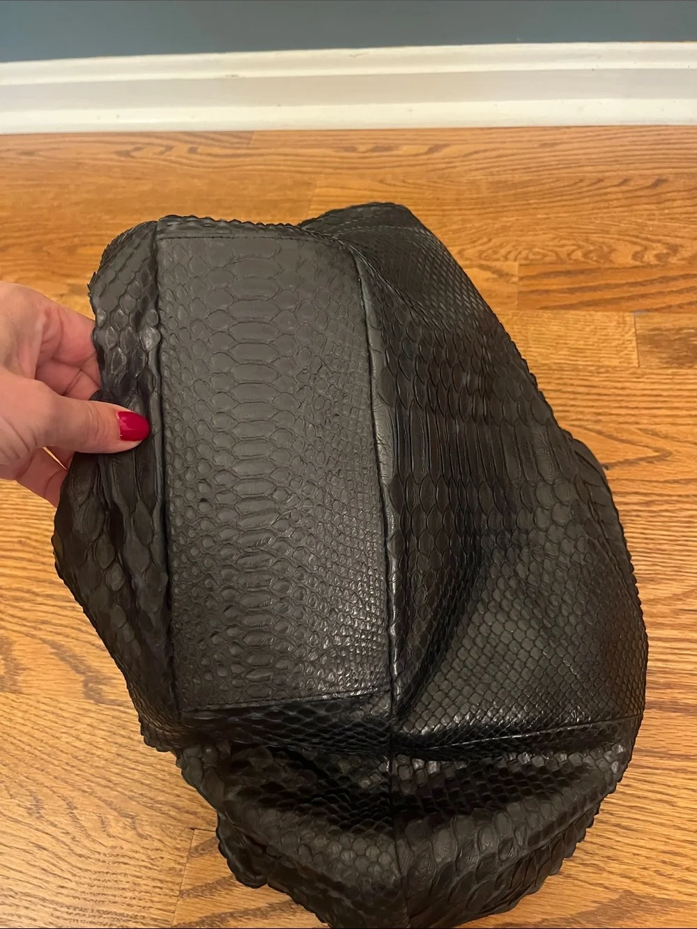 Fille en Aiguilles Genuine Black Python Leather Slouchy Hobo Shoulder Bag